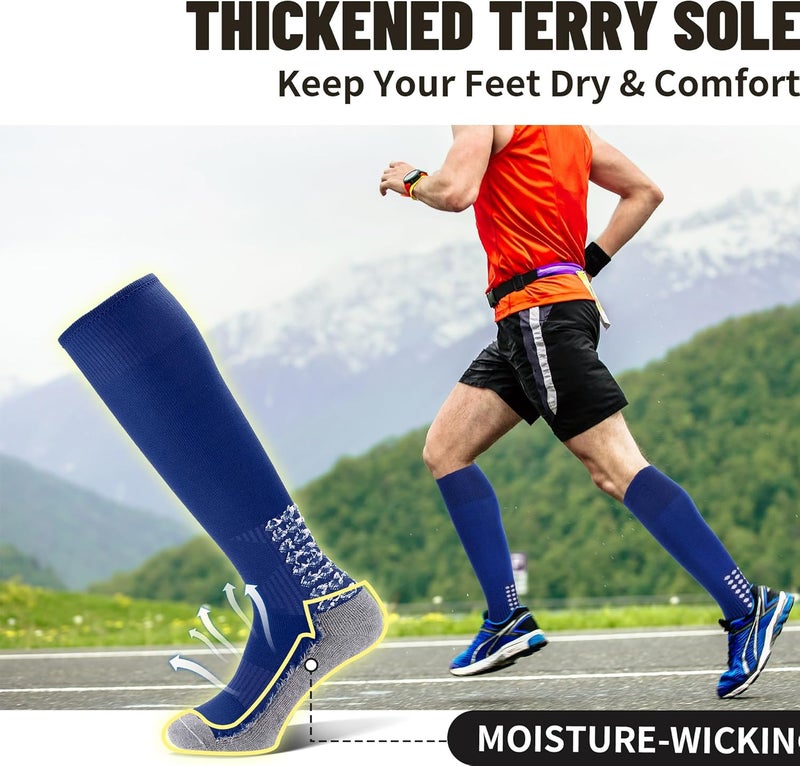 Regilt 3 Pairs Grip Soccer Socks Men Cushioned Non Slip Football Basketball Sports Socks Knee High Long Socks - Image 5